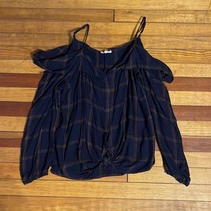 Blue and gold off the shoulder flannel